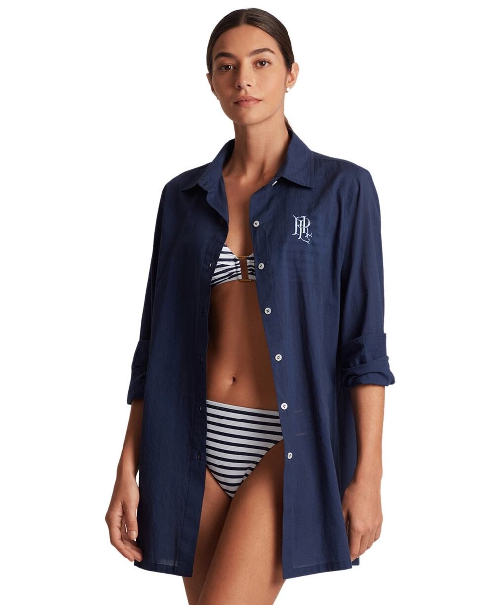 Lauren Ralph Lauren Logo Embroidered Shirt Swim Cover-up Dark Navy Medium